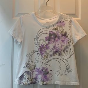 Kim Rogers, Medium, Sequin, purple floral top/T-shirt